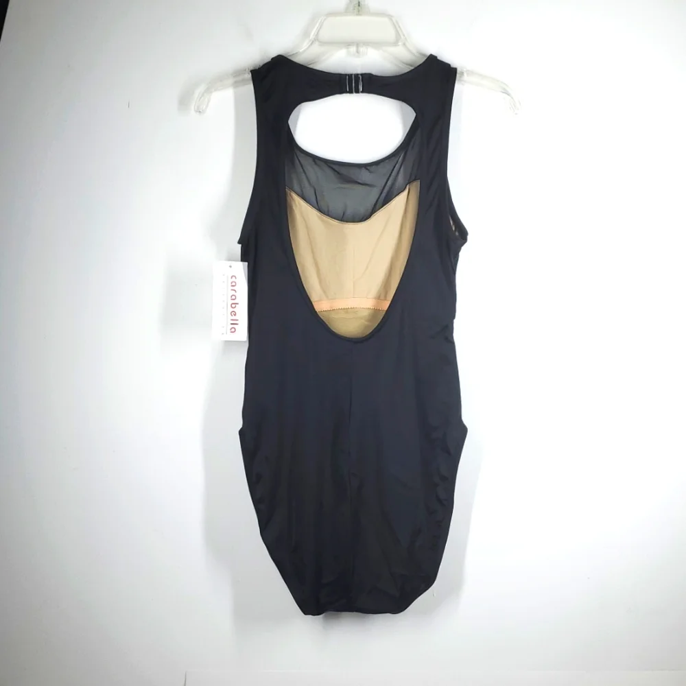 Vintage Carabella Black Mesh One-Piece Swimsuit Size 14 Sheer Panel Bathing Suit - Picture 8 of 12